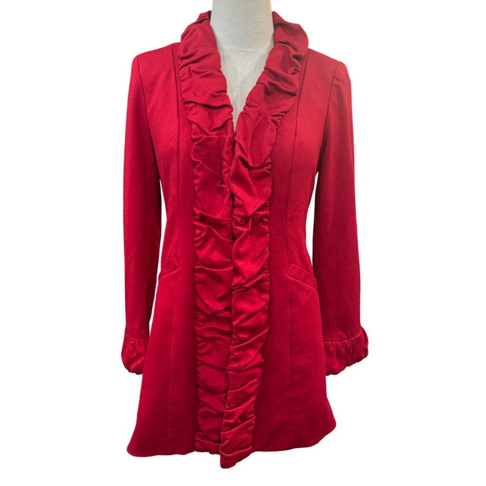 INC International Concepts Red Ruffle Front Blazer Jacket Small Flare Sleeve